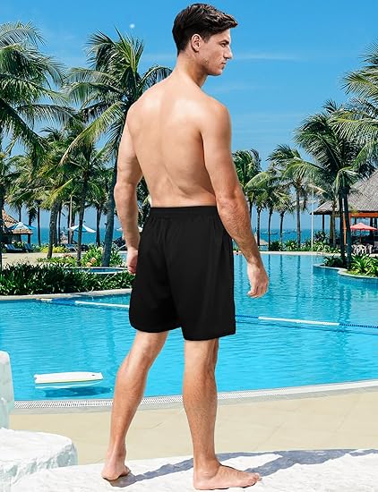 Buauty Mens Swim Trunks with Compression Liner 5 Inch Inseam Quick Dry Swim Shorts Mens Swimsuit Board Shorts with Pockets