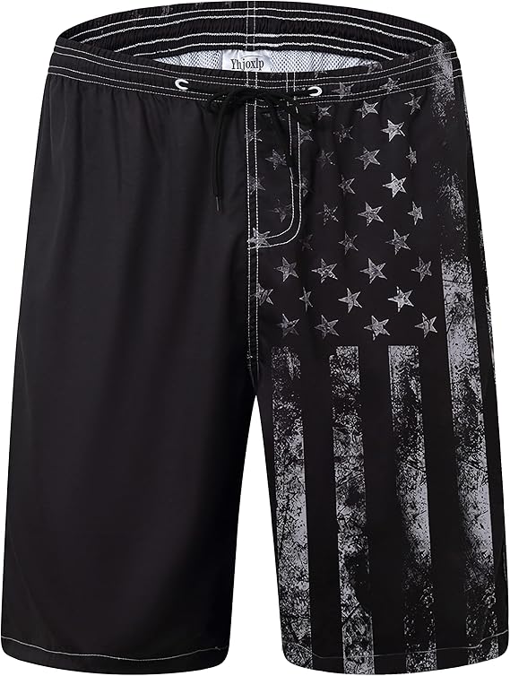 Mens Swim Trunks Quick Dry Board Shorts with Mesh Lining, Breathable Fit Print Beach Shorts Swimwear Bathing Suits