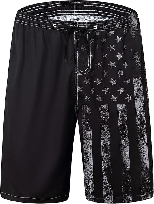 Mens Swim Trunks Quick Dry Board Shorts with Mesh Lining, Breathable Fit Print Beach Shorts Swimwear Bathing Suits